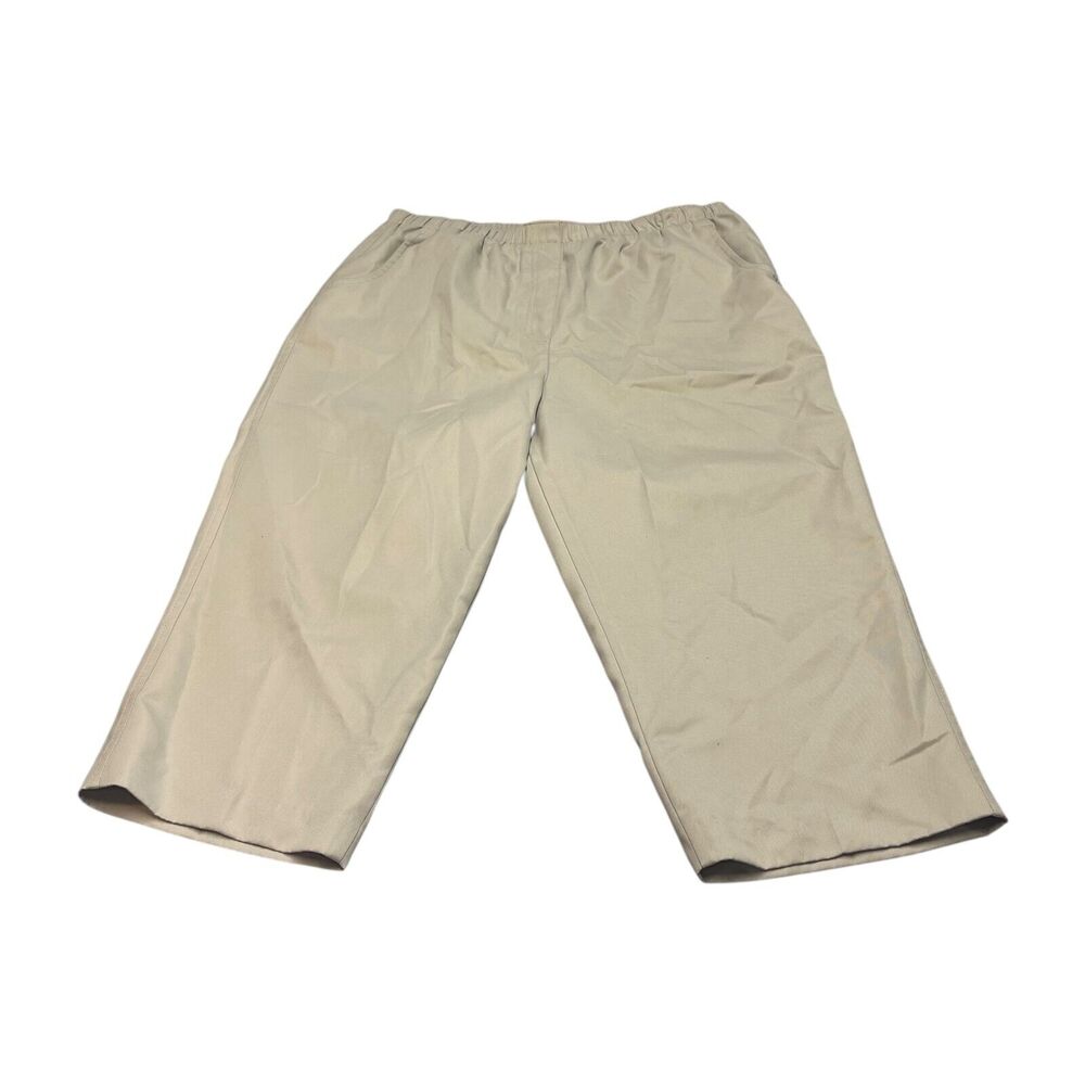 Alia Cropped Pants Women's 14 Beige Elastic Waist High-Rise Straight Leg Pull-On